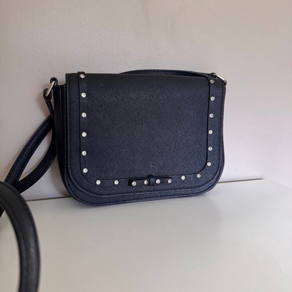 Kate Spade Laurel Way Jeweled Rhinestone Bow Black Leather Crossbody Bag - Picture 10 of 10